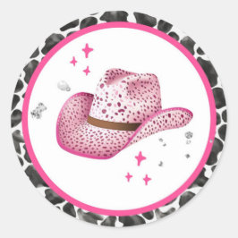 Redonda Pegatina de Cowgirl Disco Rosa