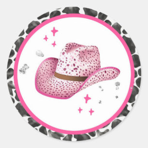 Redonda Pegatina de Cowgirl Disco Rosa