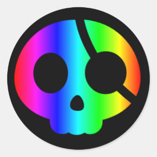 Redonda Pegatina de cráneo pirata arcoiris