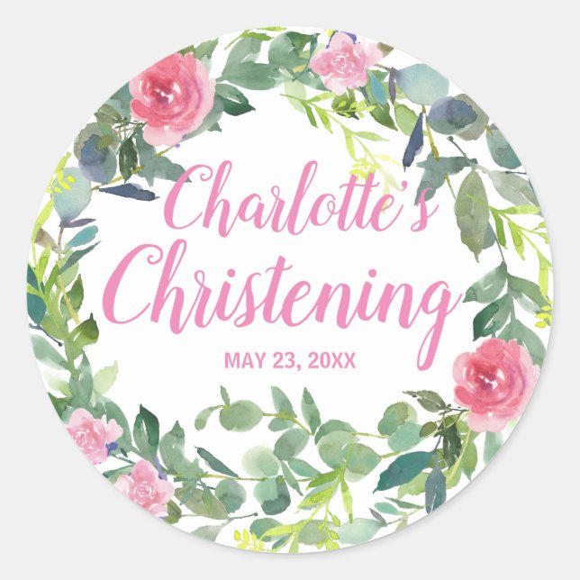 Redonda Pegatina de cristiandad personalizada con flores r (Anverso)