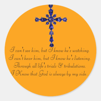 Redonda Pegatina de cruz religiosa azul