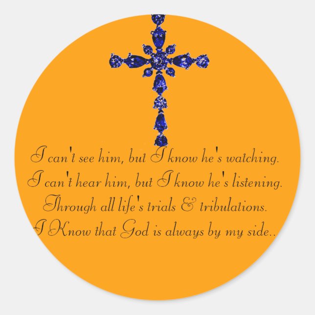 Redonda Pegatina de cruz religiosa azul (Anverso)