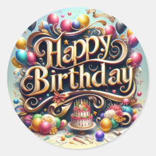 Redonda Pegatina de cumpleaños