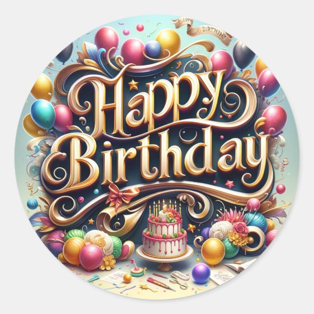 Redonda Pegatina de cumpleaños (Anverso)