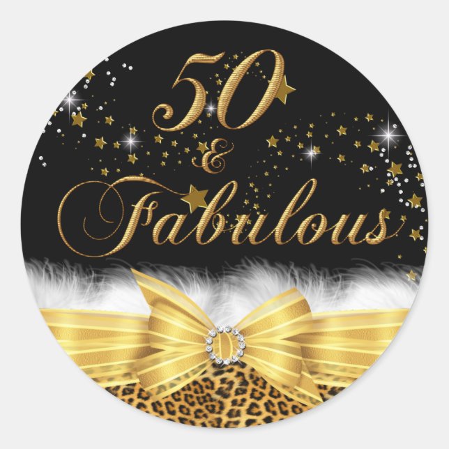 Redonda Pegatina de cumpleaños 50 & Fabuloso con estampado (Anverso)