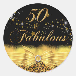 Redonda Pegatina de cumpleaños 50 & Fabuloso con estampado