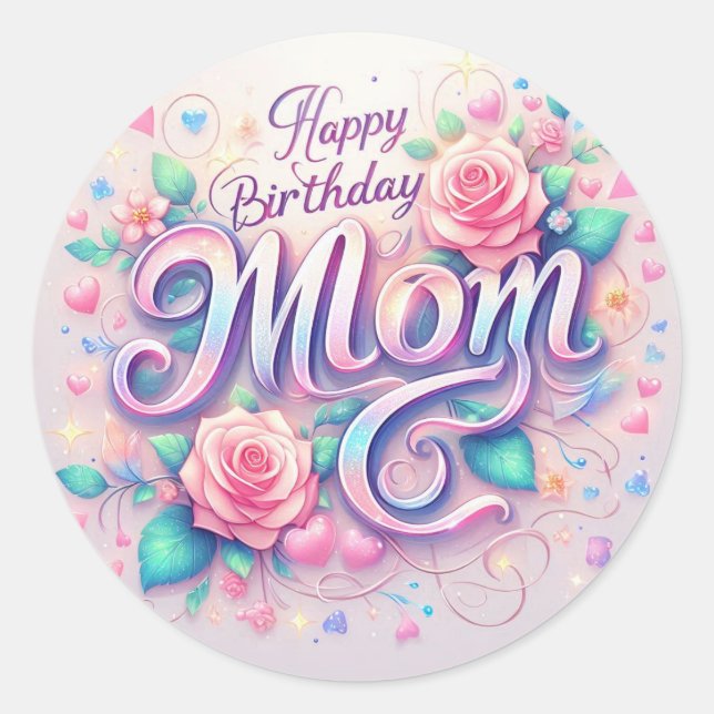 Redonda Pegatina de cumpleaños con brillo suave para madre (Anverso)