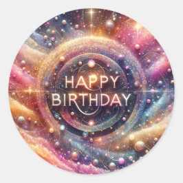 Redonda pegatina de cumpleaños con tema de purpurina
