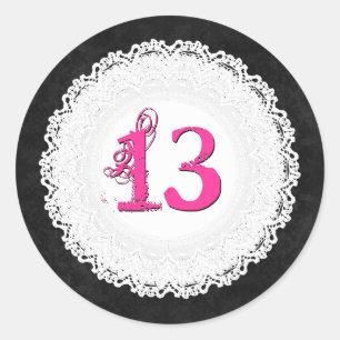 Redonda pegatina de cumpleaños de 13 años Black Lace V009L