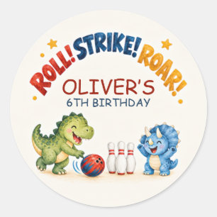 Redonda Pegatina de cumpleaños de bolos de dinosaurio de l