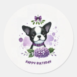 Redonda Pegatina de cumpleaños de Boston terrier