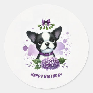 Redonda Pegatina de cumpleaños de Boston terrier