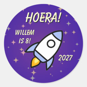 Redonda Pegatina de cumpleaños de cohete de astronauta azu