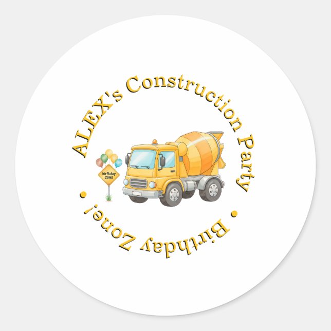 Redonda Pegatina de cumpleaños de construcción | Zona de c (Anverso)