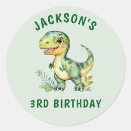 Redonda Pegatina de cumpleaños de dinosaurios personalizad