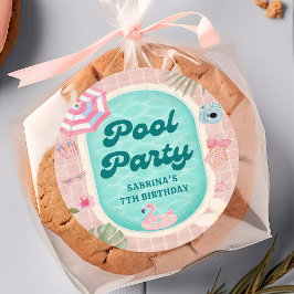 Redonda Pegatina de cumpleaños de fiesta en la piscina de 