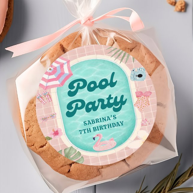 Redonda Pegatina de cumpleaños de fiesta en la piscina de  (Subido por el creador)