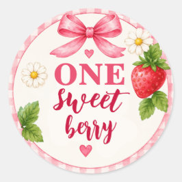 Redonda Pegatina de cumpleaños de fresa ONE Sweet Berry