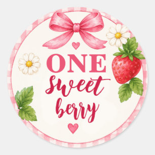 Redonda Pegatina de cumpleaños de fresa ONE Sweet Berry