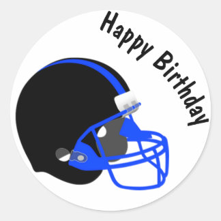 Redonda Pegatina de cumpleaños de fútbol azul y negro