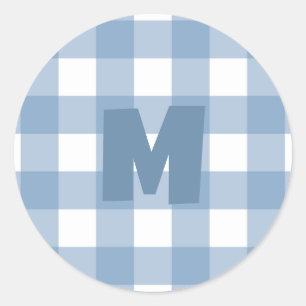 Redonda Pegatina de cumpleaños de gingham azul