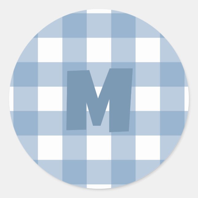 Redonda Pegatina de cumpleaños de gingham azul (Anverso)
