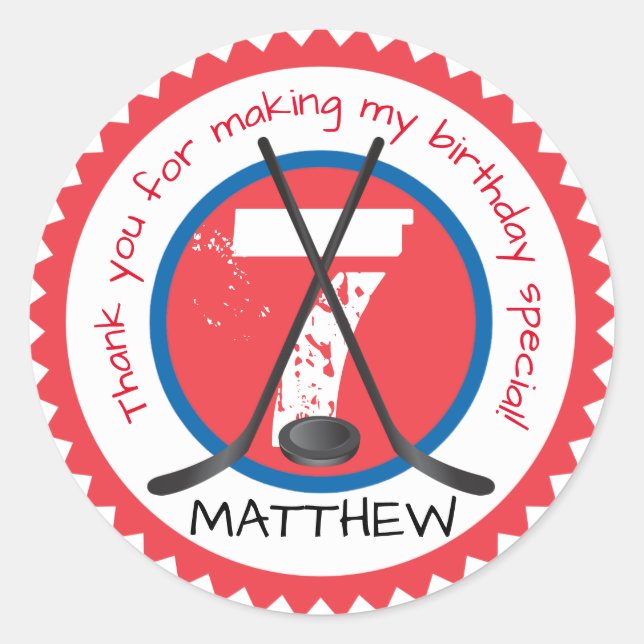 Redonda Pegatina de cumpleaños de hockey (Anverso)