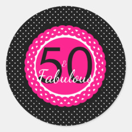 Redonda Pegatina de cumpleaños de Hot Pink y Black 50 & Fa