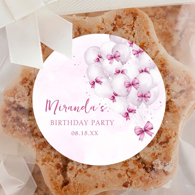 Redonda Pegatina de cumpleaños de los globos de arco rosad (Subido por el creador)