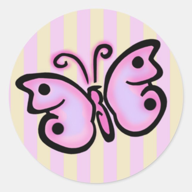 Redonda Pegatina de cumpleaños de mariposa (Anverso)