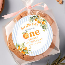 Pegatina de cumpleaños de naranja cítrico Little C