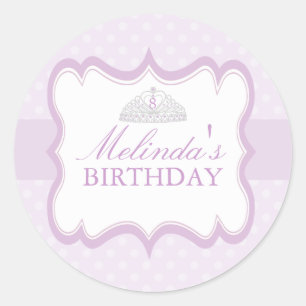 Redonda Pegatina de cumpleaños de niñas con tiara de princ