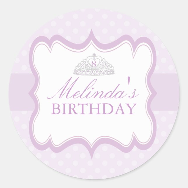 Redonda Pegatina de cumpleaños de niñas con tiara de princ (Anverso)