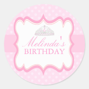 Redonda Pegatina de cumpleaños de niñas Corona de Princesa