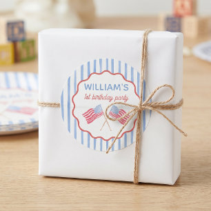 Redonda Pegatina de cumpleaños de niño con tema del 4 de j