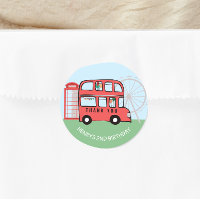 Pegatina de cumpleaños de niños de bus de doble de