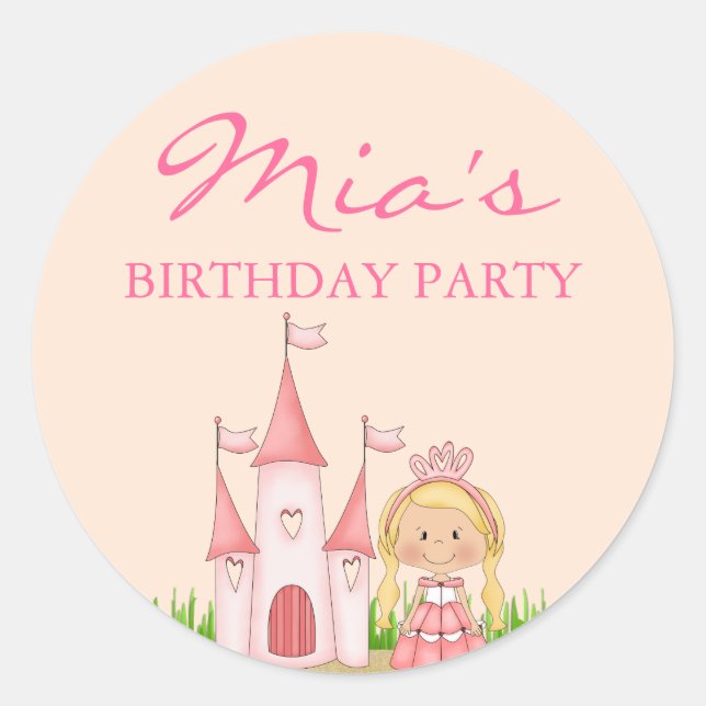 Redonda Pegatina de cumpleaños de princesa rosa (Anverso)