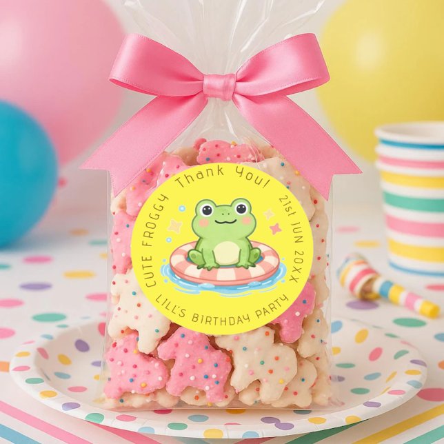 Redonda Pegatina de Cumpleaños de Rana Adorable para Fiest (Subido por el creador)