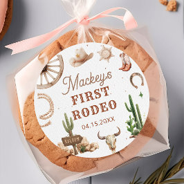 Redonda Pegatina de cumpleaños de rodeo de vaquero occiden