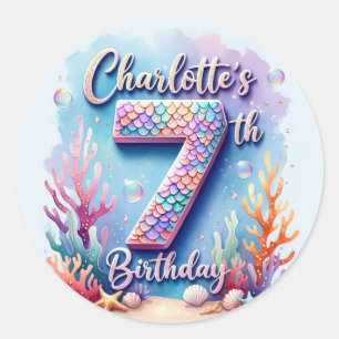 Redonda Pegatina de cumpleaños de sirena: nombre y edad pe