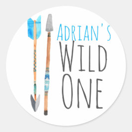 Redonda Pegatina de cumpleaños de una flecha salvaje azul