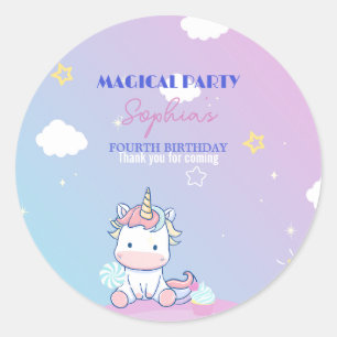 Redonda Pegatina de cumpleaños de unicornio con luz de est