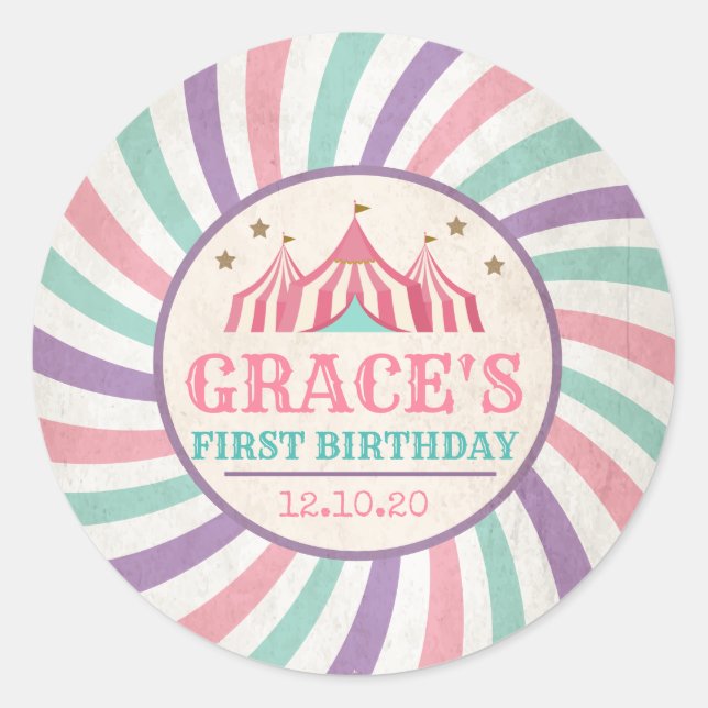 Redonda Pegatina de cumpleaños del Carnaval (Anverso)