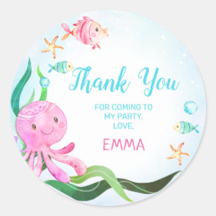 Redonda Pegatina De Cumpleaños Del Octopus Fish Under Sea