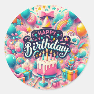 Redonda Pegatina de cumpleaños : Diseño bello y alegre