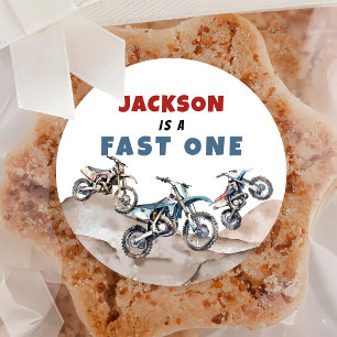 Redonda Pegatina de cumpleaños en motocicleta Dirt Bike