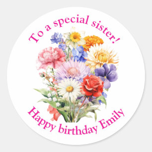 Redonda Pegatina de cumpleaños floral personalizada para u