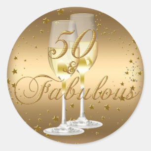 Redonda Pegatina de cumpleaños Gold Sparkle 50 & Fabulous