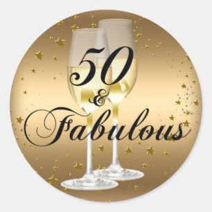 Redonda Pegatina de cumpleaños Gold Sparkle 50 y fabuloso