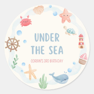 Redonda Pegatina de cumpleaños náutico Bajo el Mar